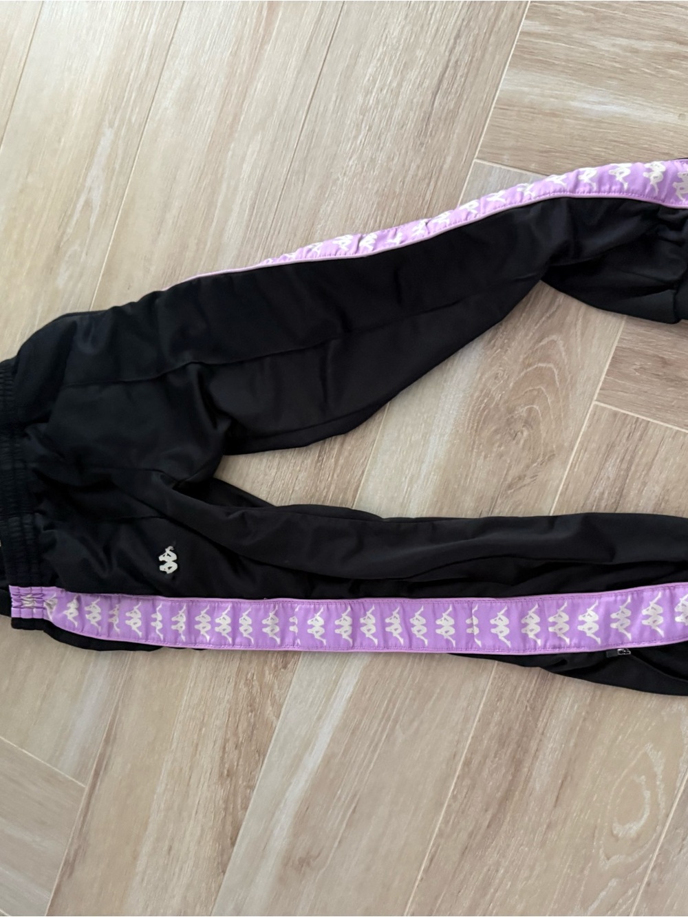 Kappa Black Sweatpants with Purple Logo Tape